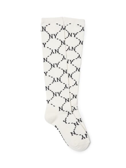 MLB Dinamond Monogram Knee Socks New York Yankees Cream